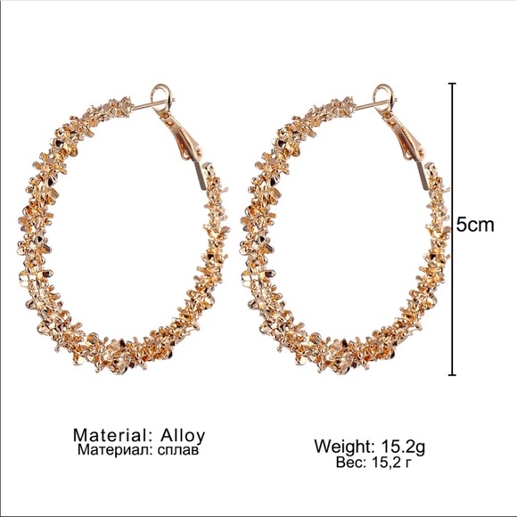 NWT Circle Round Hoop Golden Punk Charm Earrings - Picture 3 of 3